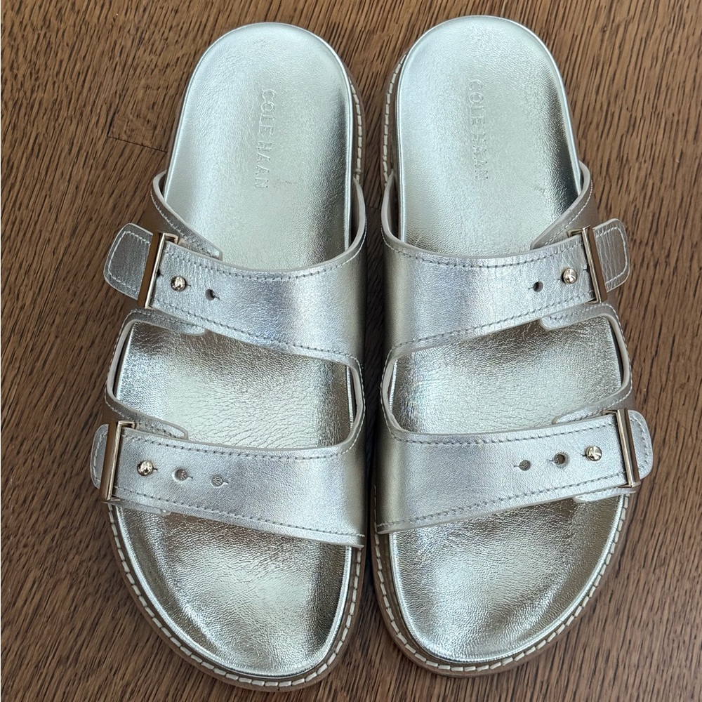 Cole Haan‎ Marisol Gold Buckle Slide Sandals EUC Sz 9